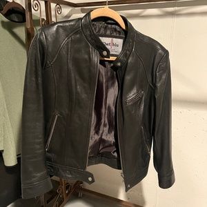 Leather Biker Jacket- minimal zipper detail. 3 pockets outside- 2 inside.